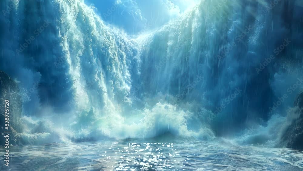 big waterfall of nature video animation background Seamless looping  4k quality
