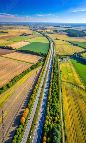 Aerial view of a highway going through agricultural fields in Belogorye, Voronezh region photo