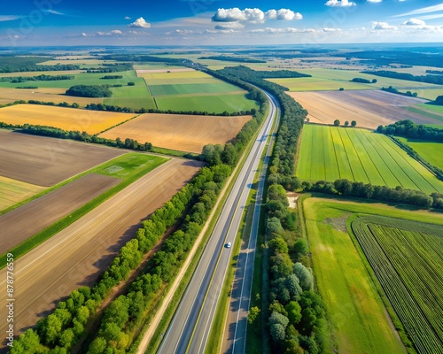 Aerial view of a highway going through agricultural fields in Belogorye, Voronezh region photo