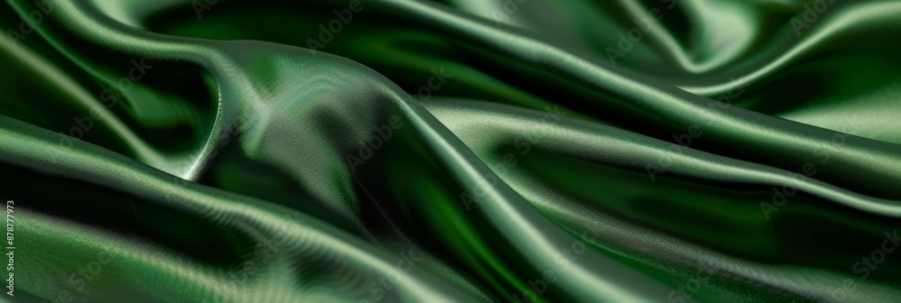 Green drapery silk fabric background. Wavy satin cloth texture pattern. Smooth shiny drape material Green drapery silk fabric background. Wavy satin cloth texture pattern. Smooth shiny drape material