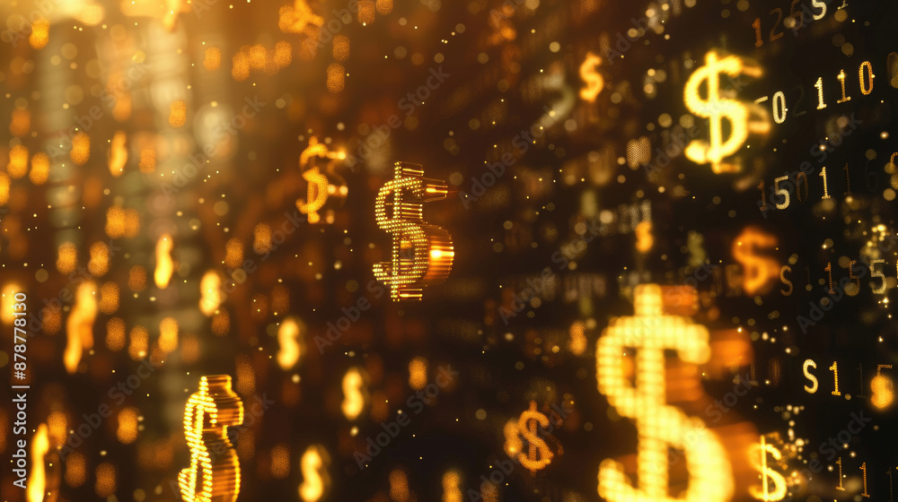 Obraz premium Golden Currency Symbols Floating in Digital Financial Environment