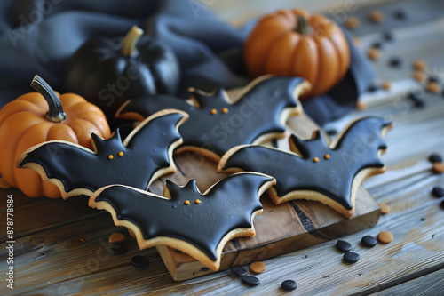 Bat-shaped gingerbread cookies, sweet treat for Halloween
