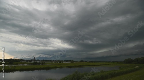 Time-lapse of an ominous looking shelf cloud belonging to a squall line over the river area of The Netherlands.