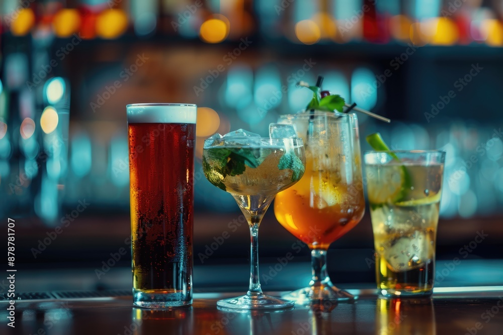Best selling drinks in bar with blurred background. Best selling drinks in bar with blurred background.