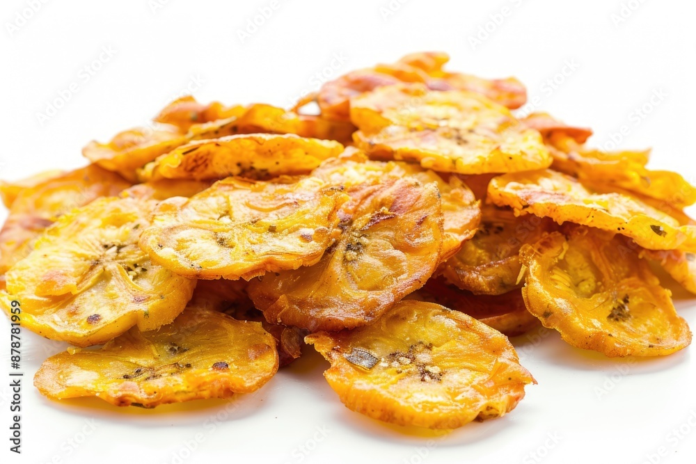 tostones patacones fried green plantain banana chips on white background tostones patacones fried green plantain banana chips on white background
