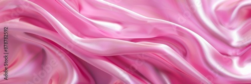 Pink drapery silk fabric background. Wavy satin cloth texture pattern. Smooth shiny drape material