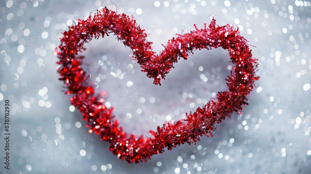 Fototapeta premium Red heart shaped sparkly frame on a white backdrop symbolizing love and commitment