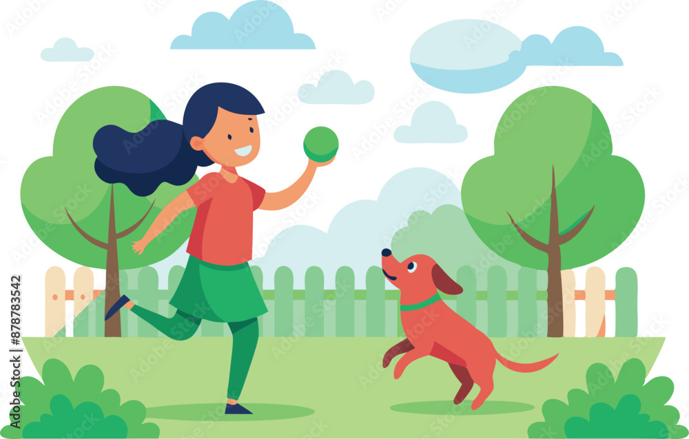 Girl playing with dog in park, enjoying a sunny day outside Girl playing with dog in park, enjoying a sunny day outside