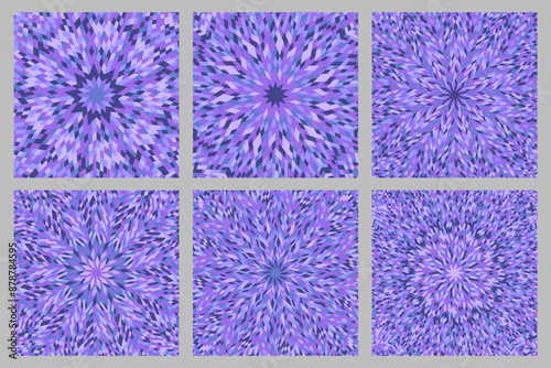 Dynamic  circular burst pattern mosaic background set -  hypnotic psychedelic vector graphic design with geometrical tiles