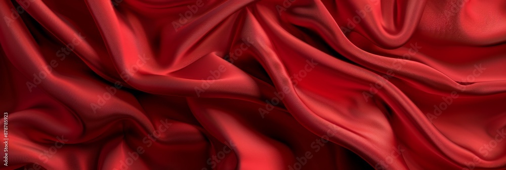 Red drapery silk fabric background. Wavy satin cloth texture pattern. Smooth shiny drape material Red drapery silk fabric background. Wavy satin cloth texture pattern. Smooth shiny drape material