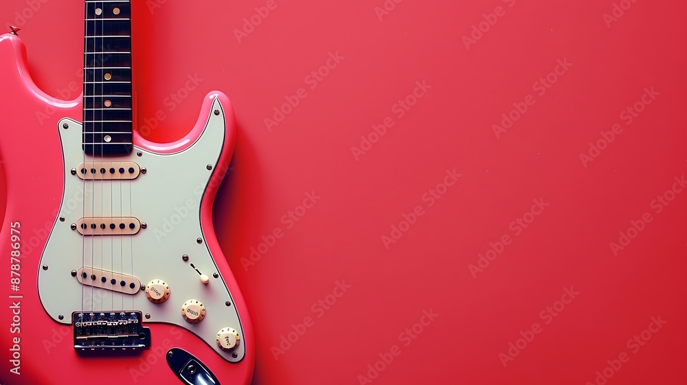 Red background with a pink guitar on top