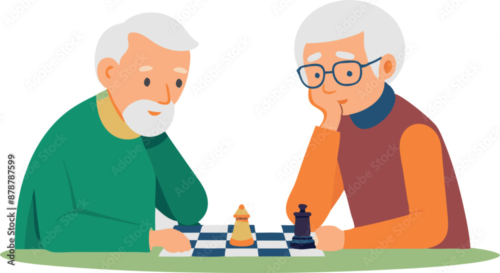 Fototapeta premium Elderly men playing chess together, engaging in a thoughtful game of strategy