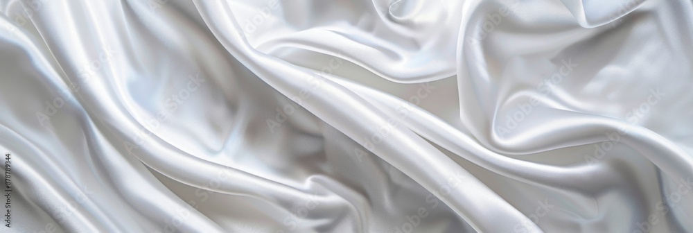 White drapery silk fabric background. Wavy satin cloth texture pattern. Smooth shiny drape material White drapery silk fabric background. Wavy satin cloth texture pattern. Smooth shiny drape material