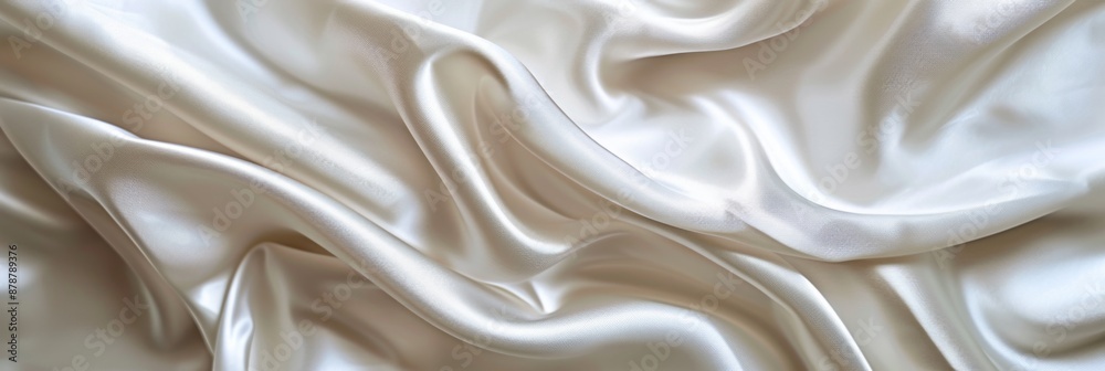 White drapery silk fabric background. Wavy satin cloth texture pattern. Smooth shiny drape material White drapery silk fabric background. Wavy satin cloth texture pattern. Smooth shiny drape material
