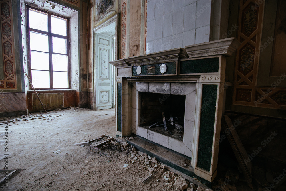 Old fireplace in abandoned mansion Pertovo-Dalnee, Moscow region Old fireplace in abandoned mansion Pertovo-Dalnee, Moscow region