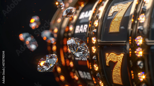 Luxurious Slot Machine with Floating Diamonds and Golden 7 BAR