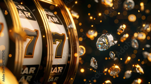 Luxurious Slot Machine with Floating Diamonds and Golden 7 BAR