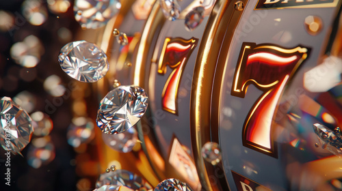 Luxurious Slot Machine with Floating Diamonds and Golden 7 BAR