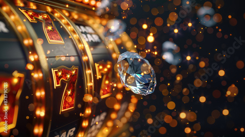 Luxurious Slot Machine with Floating Diamonds and Golden 7 BAR