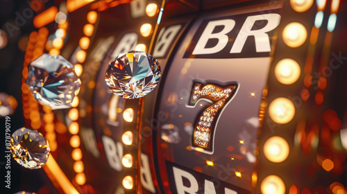 Luxurious Slot Machine with Floating Diamonds and Golden 7 BAR