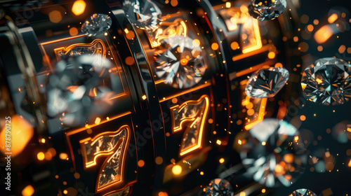 Luxurious Slot Machine with Floating Diamonds and Golden 7 BAR