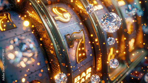 Luxurious Slot Machine with Floating Diamonds and Golden 7 BAR