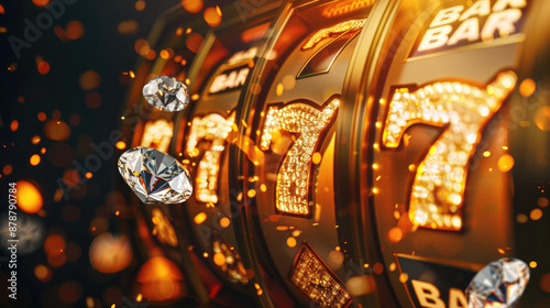 Luxurious Slot Machine with Floating Diamonds and Golden 7 BAR