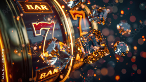 Luxurious Slot Machine with Floating Diamonds and Golden 7 BAR