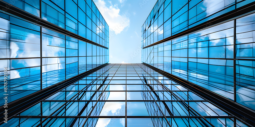 Obraz premium Arranha-céu de vidro moderno refletindo a paisagem urbana