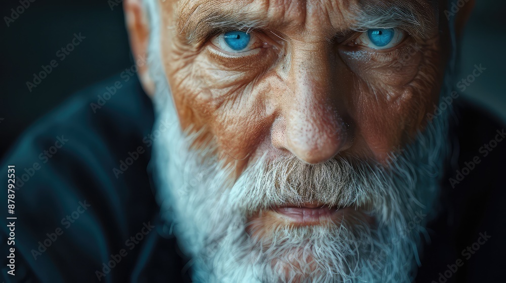 Intense Gaze: Elderly Man with Piercing Blue Eyes Intense Gaze: Elderly Man with Piercing Blue Eyes