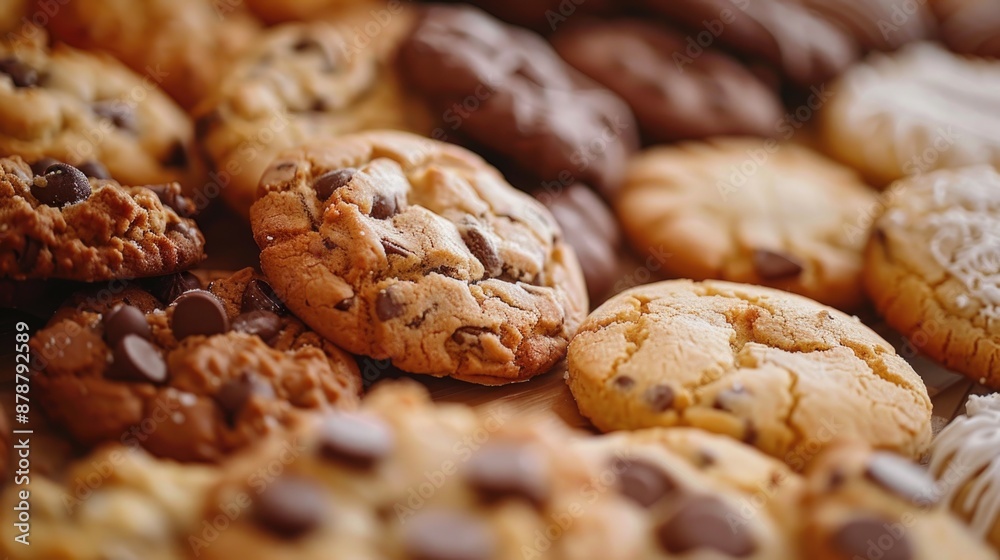 A pile of fresh baked cookies with melted chocolate chips on top