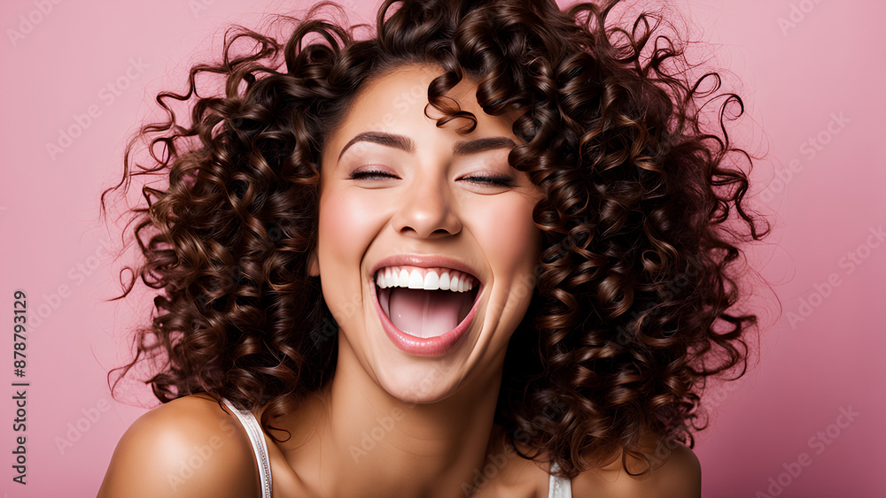 Pure joy! A candid photo of a curly-haired woman laughing her heart out Pure joy! A candid photo of a curly-haired woman laughing her heart out