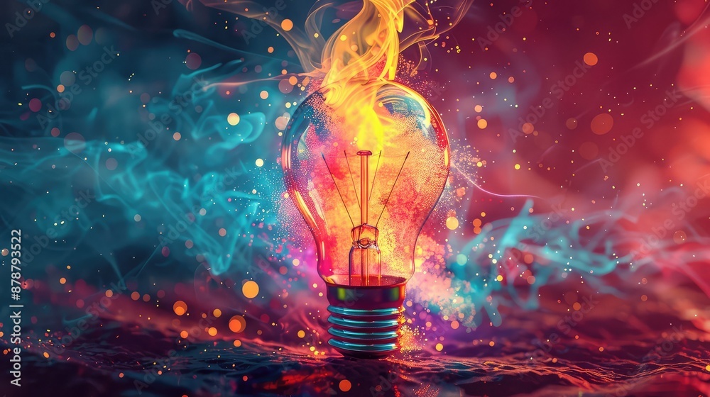 Colorful Brain Explosion with Light Bulb Colorful Brain Explosion with Light Bulb