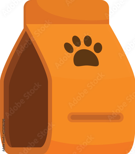 Open pack of dry dog food shaped like house, concept of pet food