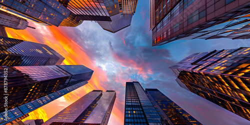 Foto Abstrata de Edifícios de Escritórios Urbanos ao Pôr do Sol photo
