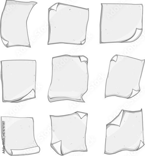 paper curl set cartoon. blank shadow, note template, fold turn paper curl sign. isolated symbol vector illustration