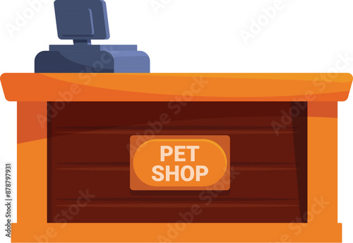 Pet shop wooden counter with a cash register is ready to accept payments