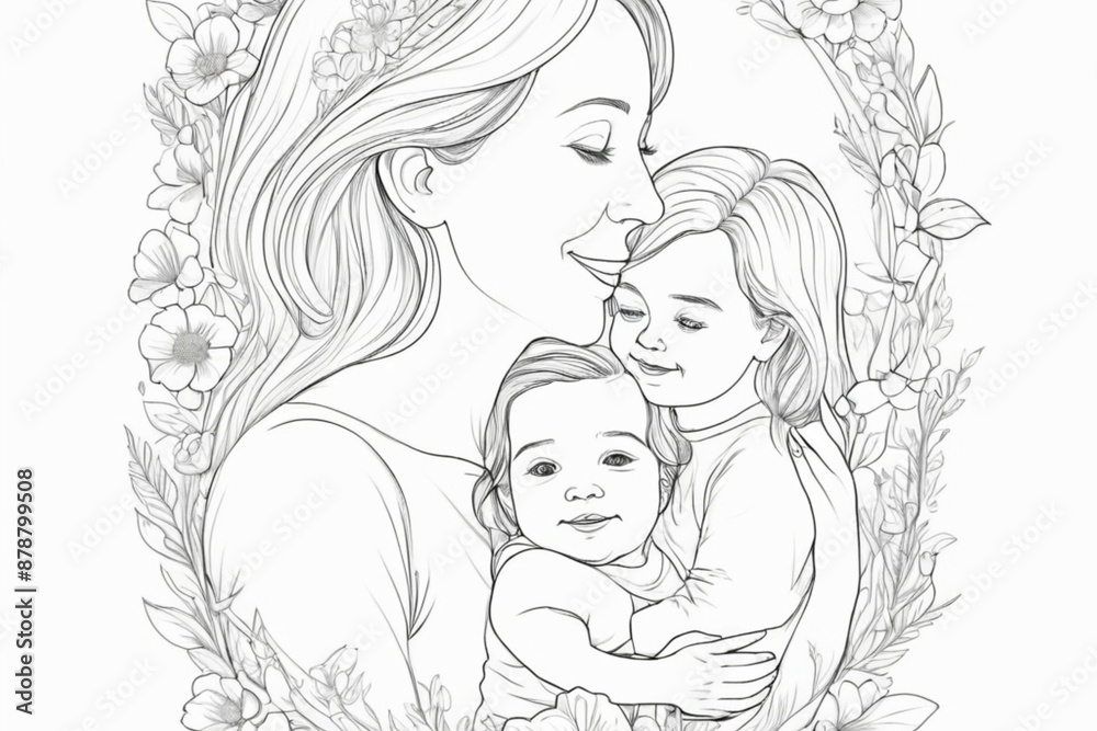 beautiful young woman and her daughter. mother's Day. vector drawing beautiful young woman and her daughter. mother's Day. vector drawing