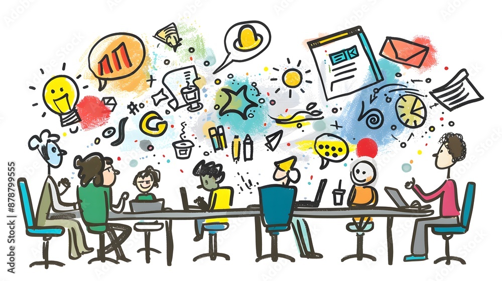 Business meeting, doodle style, discussion Business meeting, doodle style, discussion