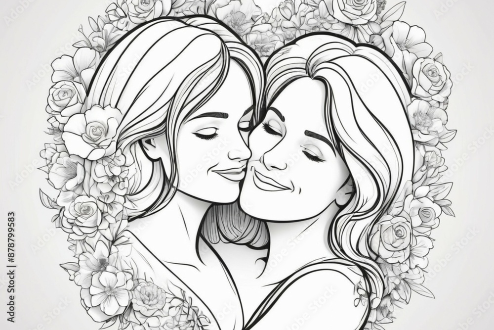 beautiful young woman and her daughter. mother's Day. vector drawing beautiful young woman and her daughter. mother's Day. vector drawing