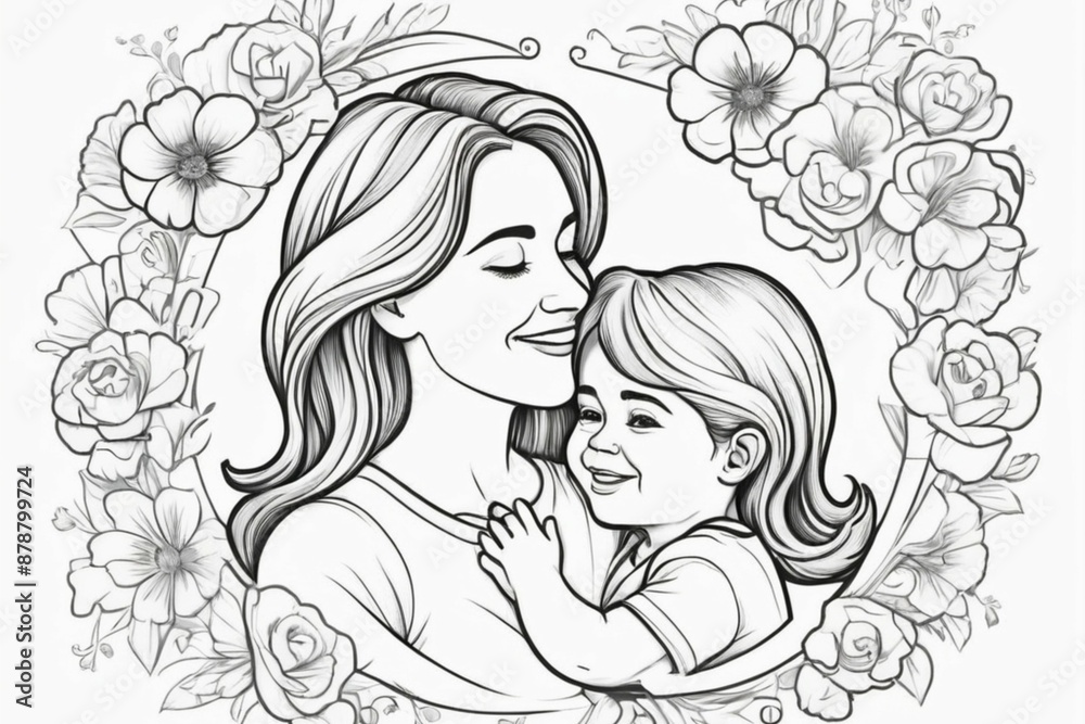 beautiful young woman and her daughter. mother's Day. vector drawing beautiful young woman and her daughter. mother's Day. vector drawing
