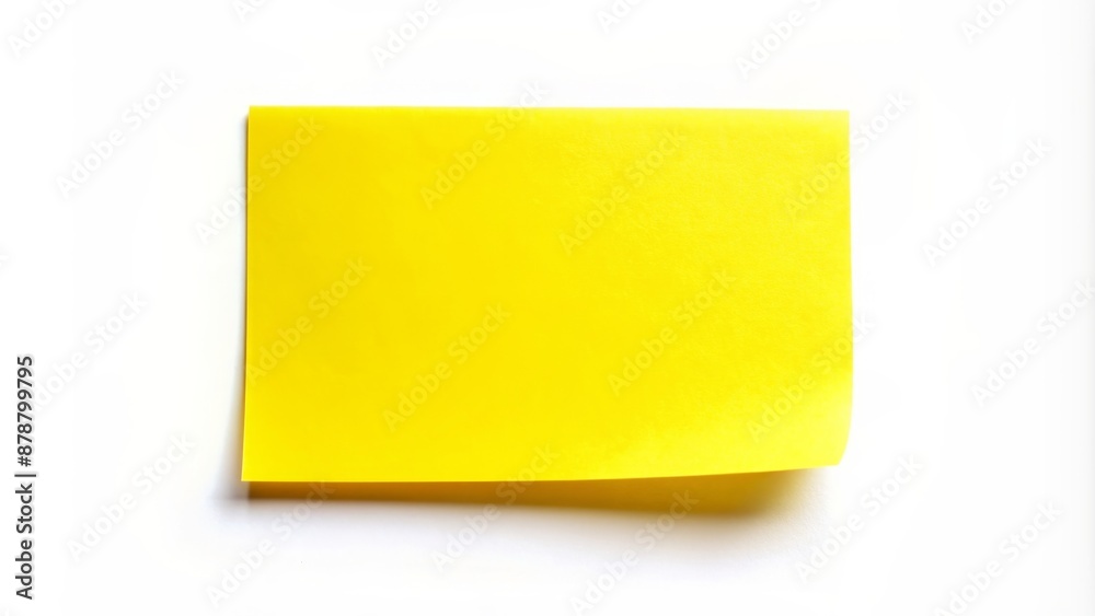 Bright yellow rectangular self-adhesive sticker on a white background. Office. Bright yellow rectangular self-adhesive sticker on a white background. Office.