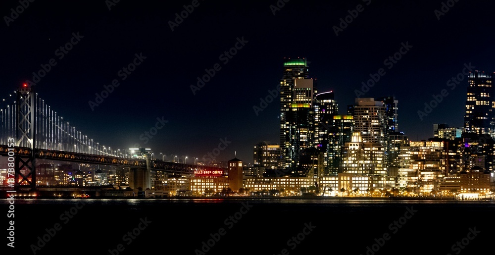 Nighttime Cityscape Skyline View of Downtown San Fransisco, California, West Coast Architecture Destination Spot, Travel Tourism Professional Photography Golden Gate Bridge City Lights and Skyscrapers Nighttime Cityscape Skyline View of Downtown San Fransisco, California, West Coast Architecture Destination Spot, Travel Tourism Professional Photography Golden Gate Bridge City Lights and Skyscrapers