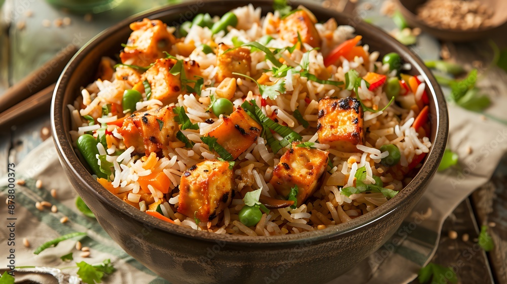 Tasty and tasty tikka fried rice appears in a bowl of rice mixed veggies Tasty and tasty tikka fried rice appears in a bowl of rice mixed veggies