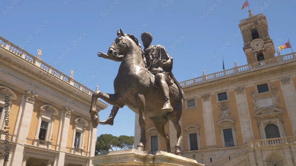 Naklejka premium A bronze equestrian statue of Marcus Aurelius in Rome.