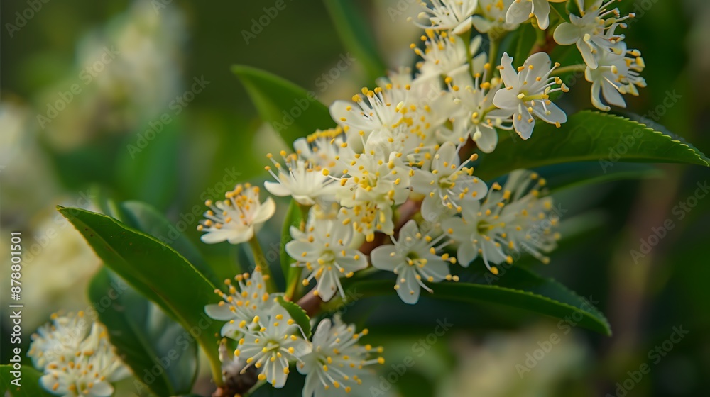 The blooms of myrtus communis often known as real tree or plain cherry
