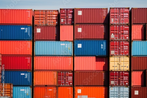 Cargo. Stacked cargo containers in port with copy space. Stack of Containers Cargo Ship Import/Export in Harbor Port, Cargo Freight Shipping of Container Logistics Industry. Cargo containers in port.