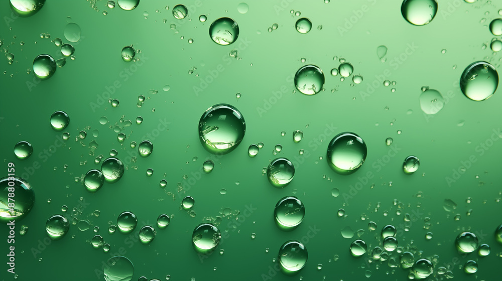 Green Water Paint Drops on Green Background, Abstract Image, Texture, Pattern Background, Wallpaper, Smartphone Cover and Screen, Computer, Laptop, Cell Phone, 9:16 and 16:9 Format - PNG