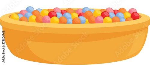 Round plastic dry basin full of colorful plastic balls for kids to play