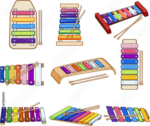xylophone set cartoon. metallophone rhythm, creative stick, wood music xylophone sign. isolated symbol vector illustration